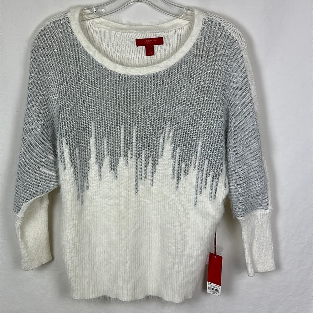 Jennifer Lopez cream with silver drip sweater, size S